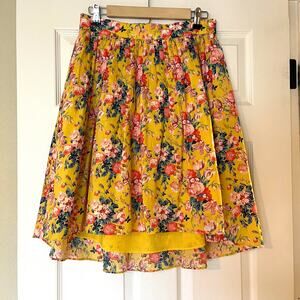 J. Crew Liberty Yellow Floral Pleated Cotton Skirt Size 6